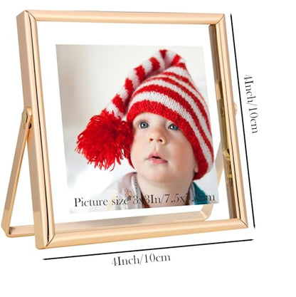 Gold 4x4" Floating Frame 2 Pack for Picture 3x3'',Adjustable Tabletop/Shelf floating Photo Frame 3x3'',Classy Metal Gift Frames for Wedding,Thanksgiving,Christmas,Birthady,Home or Office Decor. - size: 4x4'' (2PK)
