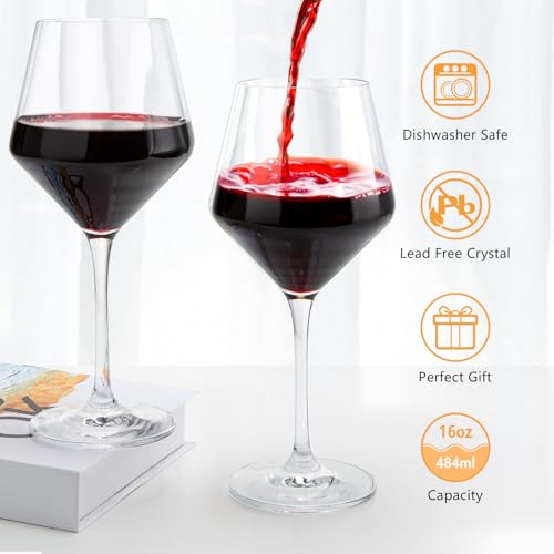Red Wine Glasses Set of 4, Long Stem Crystal Wine Glasses, Burgundy Wine Glass with Gift Box, 16 oz Large Wine Glasses With Stem for Wedding Anniversary Birthday Gifts - style: Modern