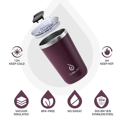 Ideus 20 oz Tumbler, Travel Coffee Mug with Splash Proof Sliding Lid, Double Wall Stainless Steel Vacuum Insulated Coffee Mug for Home and Office, Keep Beverages Hot or Cold, Red Violet - color: Red Violet