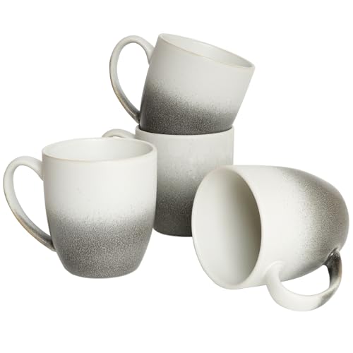 Bosmarlin Ceramic Coffee Mug Set of 4, 17 Oz, 3 Colors to Choose, Tea Cups, Dishwasher and Microwave Safe, Reactive Glaze… (Gradient Grey White, 17 Oz) - color: Gradient Grey White