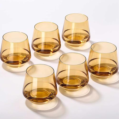 Amber Stemless Wine Glass Set of 6-14oz Wine Glasses, Stemless Drinking Glasses for Wine, Cocktails & Beverages - Elegant Glassware for Home, Bar & Holiday Use - color: Amber, size: 14oz