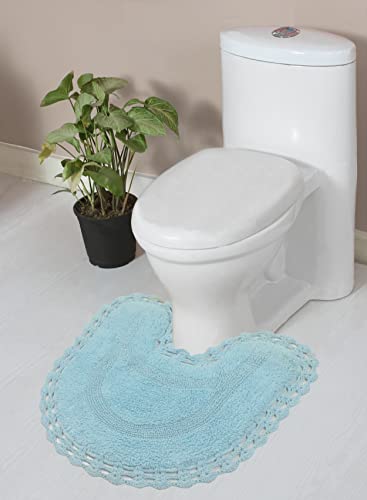 Home Weavers Hampton Crochet Reversible Bathmat 100% Cotton Bathroom Rugs Set, Washable Rug, Thick Extra Soft and Absorbent Bath Rug, Kitchen Mat, Bath Mat Set, Mat Non Slip, 20"x20" Contour, Aqua - color: Aqua, size: 1'8" x 1'8" (Contour)