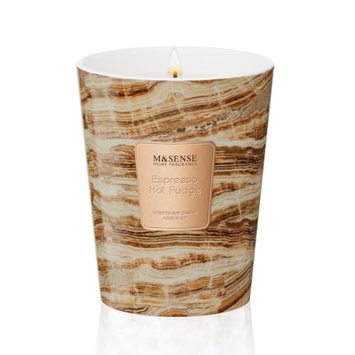 M&SENSE Espresso Hot Fudge Scented Soy Candle, 3 Wick Highly Scented 14.1 Oz 75H, Aromatherapy Christmas Gift for Women and Men - color: EspressoHotFudge, size: Medium