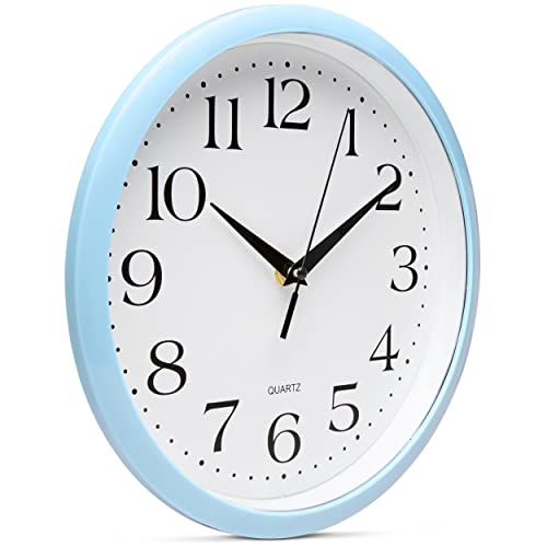 Bernhard Products Light Blue Wall Clock Silent Non Ticking - 10 Inch Quality Quartz Battery Operated Round Easy to Read Home/Kitchen/Office/Classroom/School Clock - color: Light Blue, size: 10 Inch
