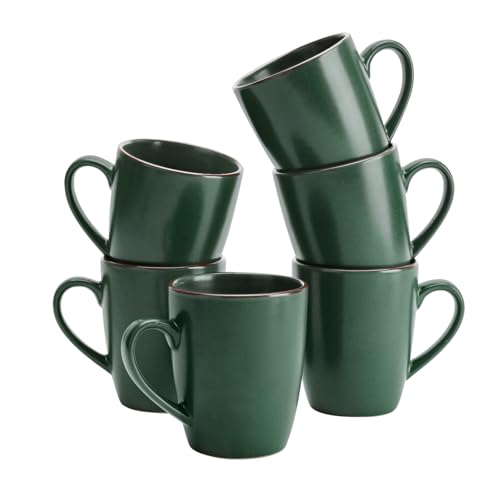 famiware Venus Coffee Mugs Set of 6, 13 oz Ceramic Stoneware Mug Cup Set | Coffee Mug with Handle for Tea, Latte, Cappuccino, Cocoa, Milk, Microwave and Dishwasher Safe, Dark Green - color: Dark Green, size: 6pcs