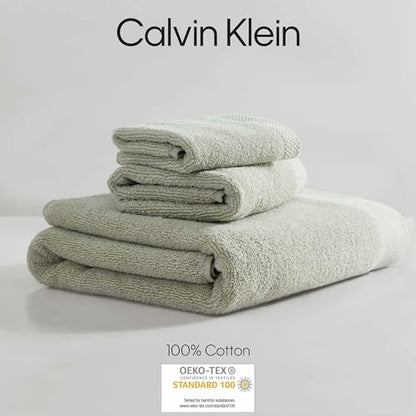 Calvin Klein - Bath Towel Set, Soft & Absorbent Bathroom Essentials, Zero Twist Construction, Oeko-Tex Certified (Entwine Solid Aloe, 3-Piece) - color: Entwine Solid Aloe, size: 3 Pack
