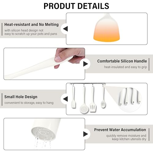HaWare 11 PCS Silicone Cooking Utensils Set, Heat Resistant Kitchen Utensils with Holder, Food-grade Spatula Sets for Nonstick Cookware, Kitchen Tools Gadgets Include Fish Turner, Spoon (White) - color: White