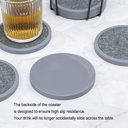 Absorbent Coasters for Drinks with Holder - 6packs, Silicone Coaster with Soft Felt Insert (4.3 inch Coasters with 4.5 inch Holder, Heathered Dark Gray) - color: Heathered Dark Gray