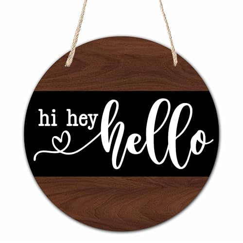 10" Welcome Wooden Sign With Rope - Hi Hey Hello Round Hanging Wooden Plaque - Outdoor Front Door Wall Farmhouse Decoration For Home - Modern Artistic Housewarming Gift - A05