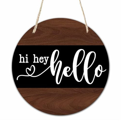 10" Welcome Wooden Sign With Rope - Hi Hey Hello Round Hanging Wooden Plaque - Outdoor Front Door Wall Farmhouse Decoration For Home - Modern Artistic Housewarming Gift - A05