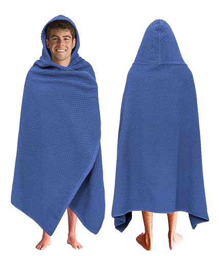 COTTON CRAFT Hooded Bath Towel for Adults – 100% Cotton Waffle Weave Towel | Oversized 35 x 70 inches Ringspun Terry Bath Sheet Wrap with a hood - Soft Super Absorbent Quick Dry – 450 GSM – Blue - color: Blue, size: 1 Pack Hooded Towel