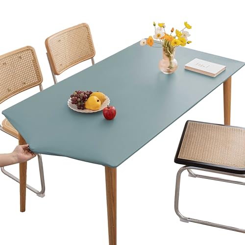 PU Stretch Fitted Rectangle Tablecloth with Elastic Edge 24 x 47 Inch Waterproof Oil Proof Table Cloth Wipeable Table Cover for Indoor Outdoor Furniture Protect (Blue,24"x47") - color: Blue, size: 47" x 24" (Rectangular)
