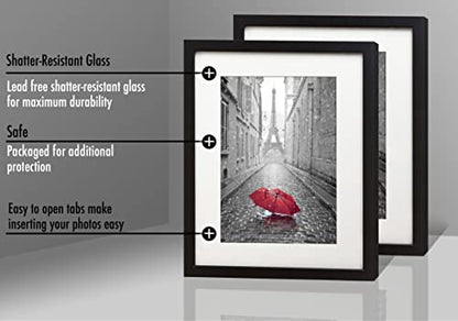 Americanflat 9x12 Picture Frame with Shatter-Resistant Glass - Set of 2 - Use as 6x8 Frame with Mat or Display 9x12 Photo Without Mat - Signature Collection - Photo Frames for Tabletop or Wall - Black | Engineered Wood construction, Shatter-resistant glas