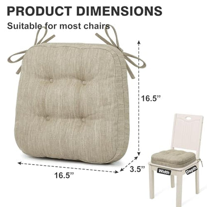 Shinnwa Dining Chair Cushions Set of 4, Dual-Layer Memory Foam Kitchen Chair Cushions, Patented Design Seat Pads with Ties, 16.5 x 16.5 x 3.5in, 4 Pack, Beige - color: Beige, size: 4 Count (Pack of 1)