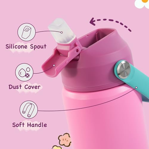 Kerilyn 12oz Kids Water Bottle, Stainless Steel Insulated Water Bottle for Kids, Toddler Cup with Straws Leak-Proof, Kids Water Bottles for School Boys Girls, BPA Free, Rose Red - color: Rose Red