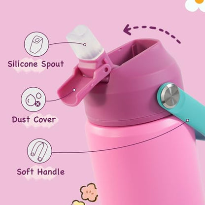 Kerilyn 12oz Kids Water Bottle, Stainless Steel Insulated Water Bottle for Kids, Toddler Cup with Straws Leak-Proof, Kids Water Bottles for School Boys Girls, BPA Free, Rose Red - color: Rose Red