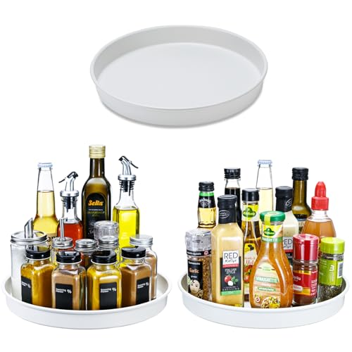 Amolliar Lazy Susan Turntable Organizer, Spice Rack Tray, White 10" 3 Pack | Metal Lazy Susan Orgainzer for Cabinet, Kitchen, Shelf, Fridge Organizer, Pantry Organizer and Storage, Under Sink Organizer - size: White 10'' 3Pack