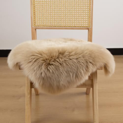 LLB Sheepskin Chair Cushion Non-Slip Back Square Genuine Fur Chair Cover Silky Natural Wool Seat Cushion Pad Soft Area Rugs Carpet for Home Office Restaurant Chair 18x18 Inch (Pack of 1), Tan - color: Tan, size: 18x18 Inch (Pack of 1)
