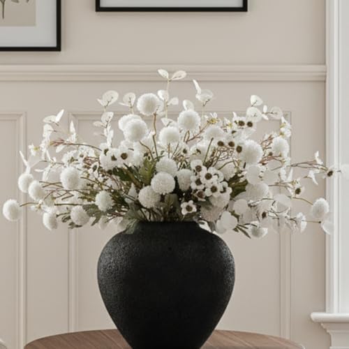 20pcs White Artificial Flowers Bulk Centerpiece For Table, Real Look | Realistic Silk Floral Home Decor Indoor, Faux Kiku + Eucalyptus Stems + Wildflowers, Flores Blancas Artificiales - color: White Kiku+wax+eucalyptus