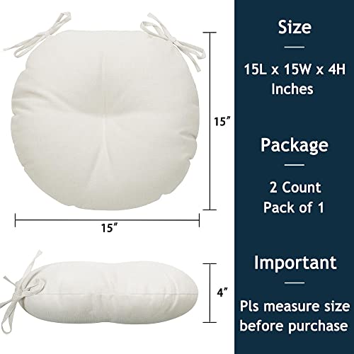 Magpie Fabrics 15" Round Bistro Seat Cushions with Ties, Set of 2, Waterproof All Weather Tufted 4" Thick Patio Chair Pads for Home Garden Dining Metal Stool - Cream Beige - color: Cream Beige