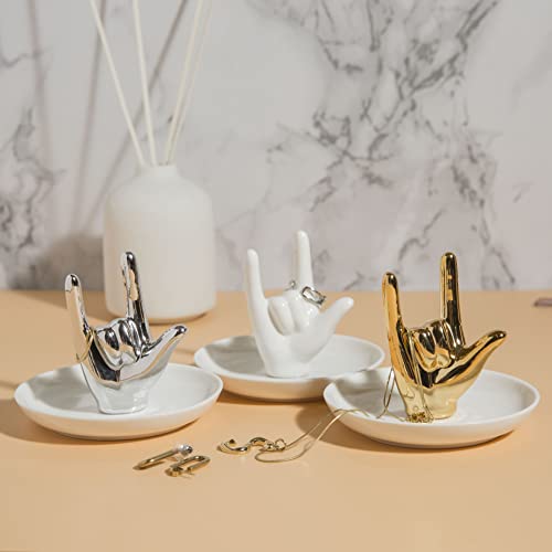 Lynagert I LOVE YOU Hand Ring Holder - Ceramic Jewelry Holder Dish Trinket Tray for Rings, Earrings, Necklace Organizer, Engagement & Wedding Ring Holder, Christmas & Birthday Gifts (Rose Gold) - color: Rose Gold
