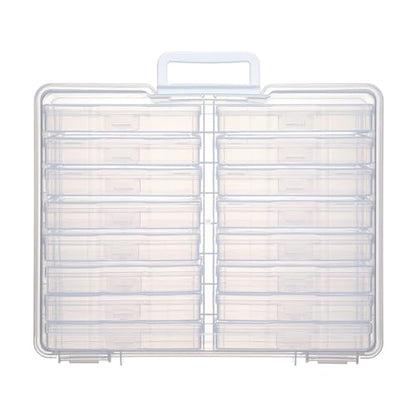 PCA Photo Storage Box 4" x 6" With Handle - 16 Inner Keeper, Large Organizer, Clear Plastic Craft Case for Stickers, Stamps, Jigsaw, Vegetable Seeds - color: white