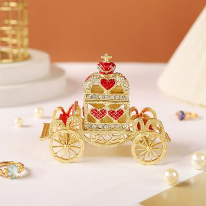 Retro Hollow out Carriage Trinket Box Small Jewelry Boxes Hand-Painted Christmas Gift for Women(Red) - color: Red
