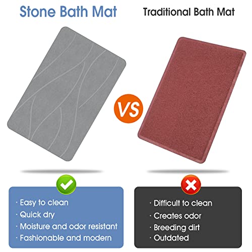VEELOIM Stone Bath Mat, Diatomaceous Earth Shower Mat for Bathroom Grey | Fast Drying, Super Absorbent, Non-Slip Design, Easy to Clean, Natural Diatomaceous Earth - color: Line1-grey