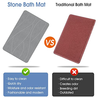 VEELOIM Stone Bath Mat, Diatomaceous Earth Shower Mat for Bathroom Grey | Fast Drying, Super Absorbent, Non-Slip Design, Easy to Clean, Natural Diatomaceous Earth - color: Line1-grey