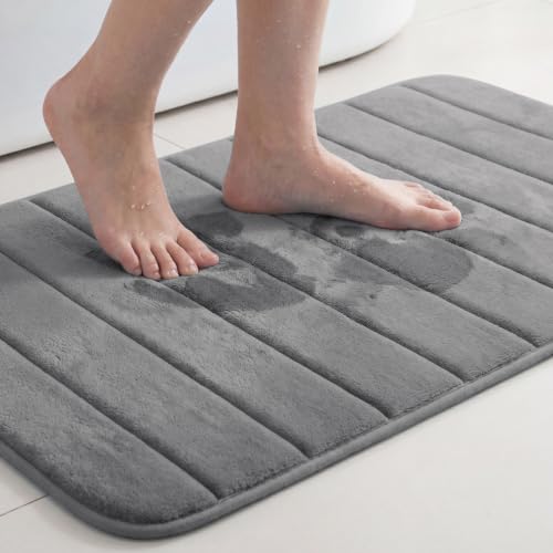 Flamingo P Non Slip Memory Foam Bathroom Mat, Quick Dry Soft Absorbent Bath Mats Rugs for Shower, 20x32 Inches, Grey - color: Grey Straight Line, size: 32" x 20"