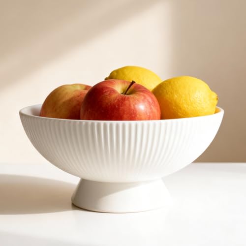 Gutedeal Small Decorative Bowl 8 Inch Multi-Use White Ceramic Fruit & Key Bowl for Kitchen, Entryway, Centerpiece Modern Handcrafted Home Decor Pedestal Bowl & Wedding Gift - size: 8 Inch