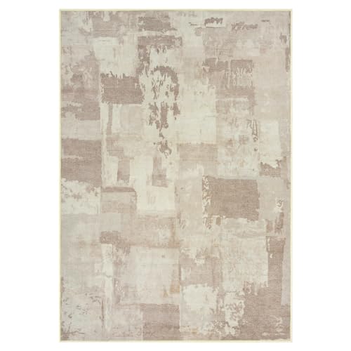 GLN Rugs Bohemian - Troy - Machine Washable Area Rug, Boho Washable, Non Slip, Low Pile Chenille Area Rug, Living Room, Bedroom, Kitchen Rug - Easy Clean (8' x 10' Abstract Tan) - color: Abstract Tan, size: 8' x 10' (Rectangular)