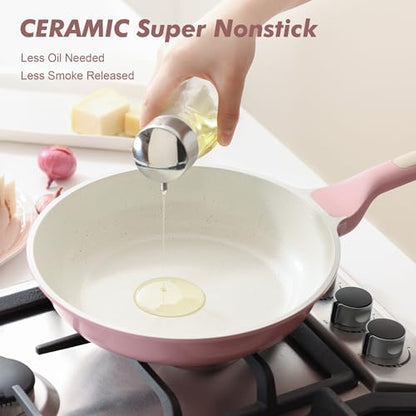 SENSARTE Nonstick Ceramic Cookware Set Large 13-Piece, Healthy Pots and Pans Set Dishwasher Safe, Non-toxic Kitchen Cooking Set with Stay-Cool Handles, Induction Compatible, PFAS Free, Pink - color: Blossom Pink