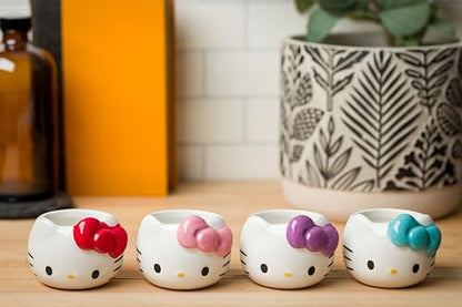 Silver Buffalo Sanrio Hello Kitty Sugar Bows, 3D Mini Cup Set, 4pk, 3.5oz | Different Color, Pack, Ceramic, Sculpted, Perfect for Cream or Milk, 0.1 Liters - color: Hello Kitty Without Handle