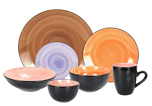 Stoneware Sonoma 56pc Dinnerware Set, Black + Speckled Spin Wash, Mixed Colors of Mocha, Spice, Cobalt and Rose - color: Mix-C
