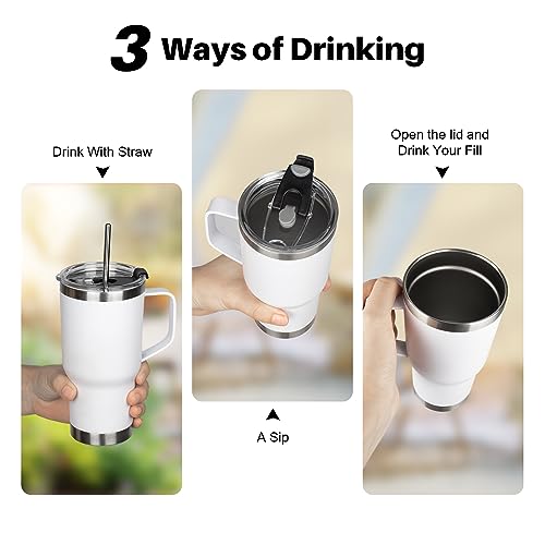20 oz Tumbler with Handle, Stainless Steel Insulated Tumbler with Lid and Straw, Double Wall Vacuum Coffee Mug Tumbler, Insulated Coffee Thermal Cup for Cold and Hot (White) - color: White, size: 20 Ounces