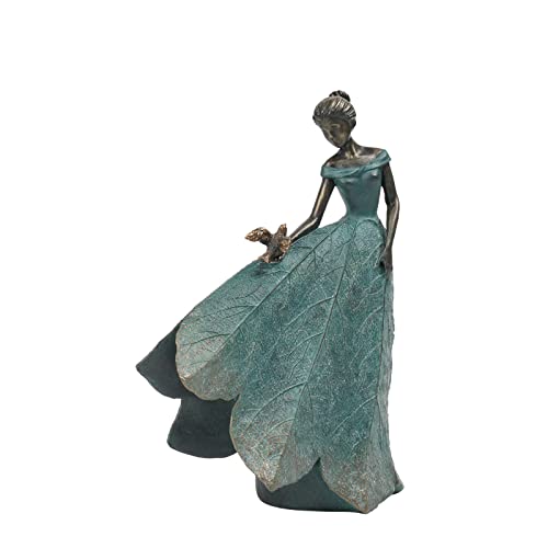 Guichifun Fairy Statue, Leaf Angel Girls, 5.5 x 3.25 x 8 Inch - color: Green-bird, size: Small