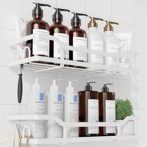 Kitsure Shower Caddy, Adhesive Shower Organizer, X-Large, White | Stainless Steel Shelf for Inside Shower, No Drill Bathroom Organizers and Storage, Home Decor Accessories - color: White, size: X-Large