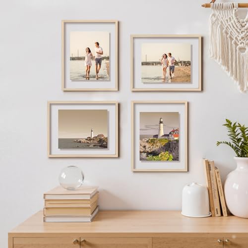 Egofine 11x14 Floating Frames Set of 4, Double Plexiglass Picture Frame, Made of Solid Wood Display Any Size Photo up to 11x14, Wall Mount or Tabletop Standing, Natural Wood - color: Natural Wood, size: 11x14 Set of 4