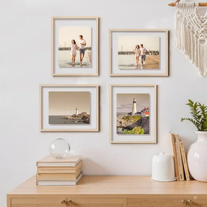 Egofine 11x14 Floating Frames Set of 4, Double Plexiglass Picture Frame, Made of Solid Wood Display Any Size Photo up to 11x14, Wall Mount or Tabletop Standing, Natural Wood - color: Natural Wood, size: 11x14 Set of 4