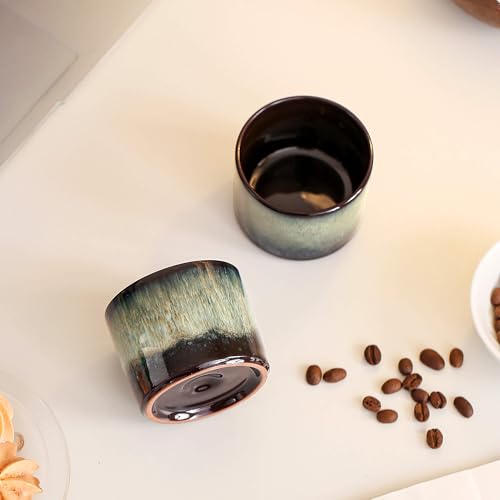 Stackable Espresso Cups Set of 2, Expresso Shots Cups Ceramic Espresso Cups, Espresso Shot Cups, Demitasse Cups, Tea Cups 3.5oz (2, Glacial Green) - color: Glacial Green