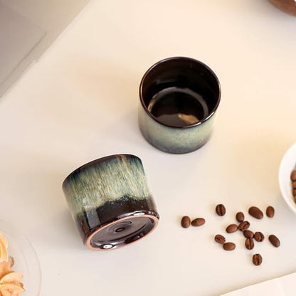 Stackable Espresso Cups Set of 2, Expresso Shots Cups Ceramic Espresso Cups, Espresso Shot Cups, Demitasse Cups, Tea Cups 3.5oz (2, Glacial Green) - color: Glacial Green