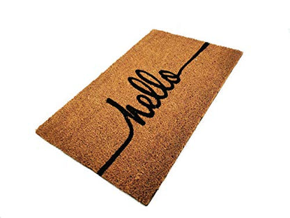 Hello Coco Coir Doormat - Non-Slip Backing, Heavy-Duty, Outdoor Entrance Mat (18" x 30" in) - size: 18" x 30" (Rectangular)