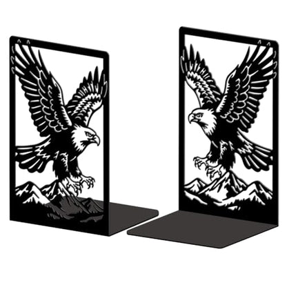 5.3"x4.3"x7.9" Metal Bookends, Heavy Duty Book Ends for Shelves | Eagle Theme Cast Iron Book Supports, 1 Pair Decor Stoppers for Desk, Library, Office & Home Shelves - style: Eagle