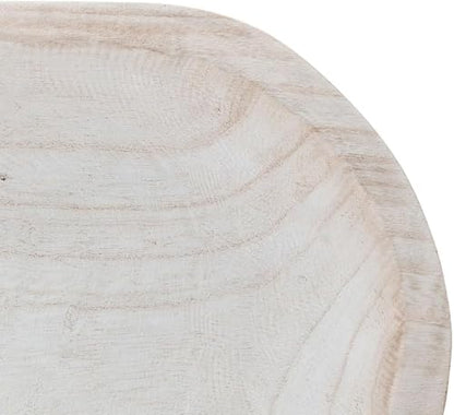 Large Whitewashed Decorative Wood Bowl - Hand Carved Paulownia Tray for Coffee Table Centerpiece & Entryway Catchall - Organic Modern Farmhouse Decor