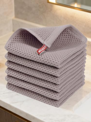 100% Cotton Waffle Weave Kitchen Dish Cloths, 6 Pack Ultra Soft Absorbent, Quick Drying Dish Towels, 6x6 Inches, Dish Rags for Drying Dishes & Daily Kitchen Use (Light Brown) - color: Light Brown
