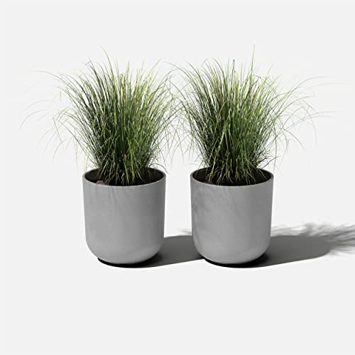 Veradek Round Lima Plastic Planter Pots for Indoor/Outdoor Garden Use, Gray, Suitable for Small to Large Succulent Plants, Flowers, Modern Interior Plants | Made From a Durable Plastic-Stone Composite With Pre-Drilled Drainage Holes. Modern Porch/Patio Dé