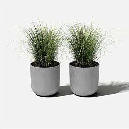 Veradek Round Lima Plastic Planter Pots for Indoor/Outdoor Garden Use, Gray, Suitable for Small to Large Succulent Plants, Flowers, Modern Interior Plants | Made From a Durable Plastic-Stone Composite With Pre-Drilled Drainage Holes. Modern Porch/Patio Dé