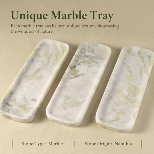 Marble Tray, 12"x4" Marble Vanity Tray for Bathroom Kitchen Countertop Sink, Natural Stone Tray for Home Decor, Decorative Rectangular Narrow Catchall Tray for Jewelry Perfume