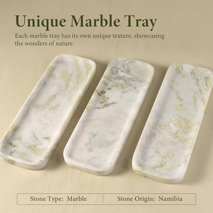 Marble Tray, 12"x4" Marble Vanity Tray for Bathroom Kitchen Countertop Sink, Natural Stone Tray for Home Decor, Decorative Rectangular Narrow Catchall Tray for Jewelry Perfume